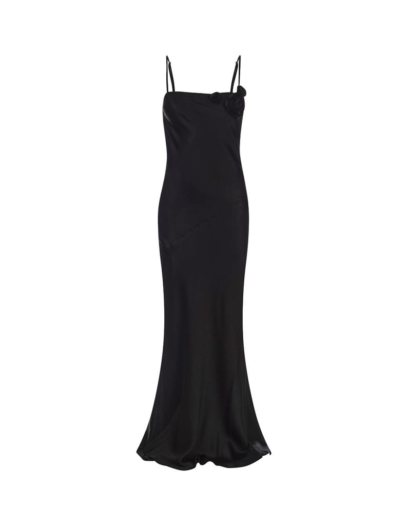 Blumarine Long Black Dress With Decor Rose