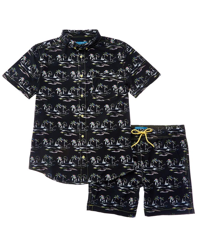 BEACH BROS 2pc Palm Five-0 Swim Shirt & Trunk Set