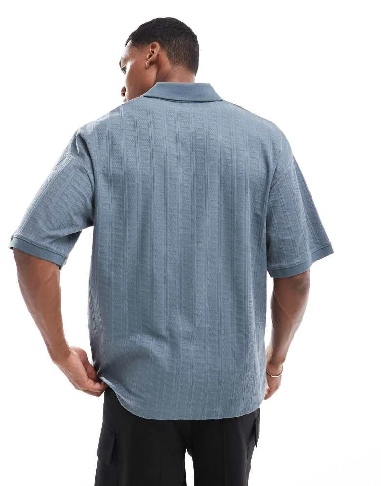 Selected Homme Selected Homme boxy fit jacquard polo in blue 4