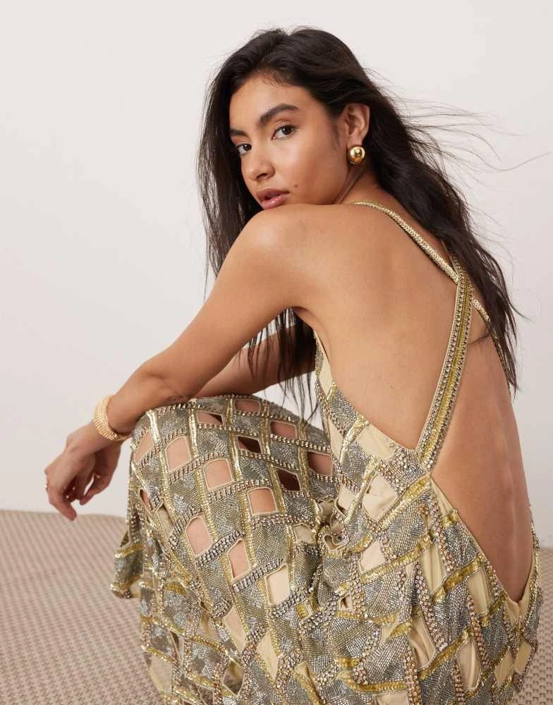 ASOS ASOS EDITION embellished cutwork halterneck maxi dress in gold 4
