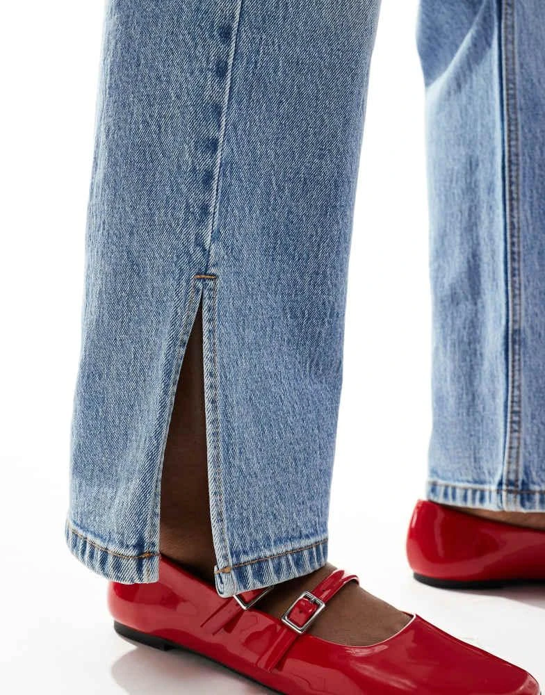 Bershka Bershka split hem straight jeans in light wash blue 3