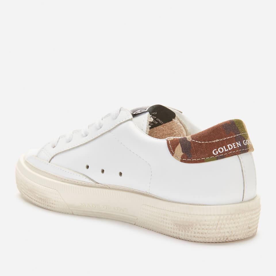 undefined GOLDEN GOOSE KIDS' LEATHER UPPER STAR AND HEEL TRAINERS - WHITE/FLUO YELLOW/GREEN CAMOUFLAGE