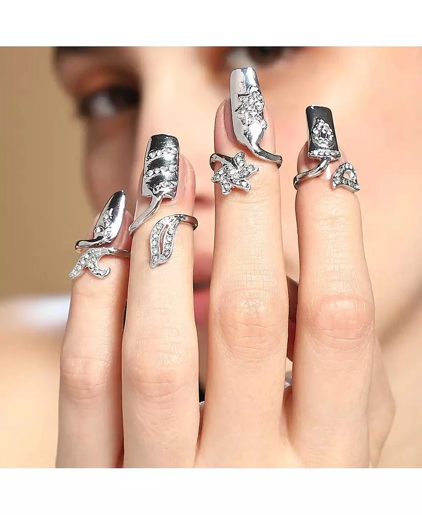 SOHI Women
s The Botanic Nail Rings - Metallic Silver (Set Of 4) 3