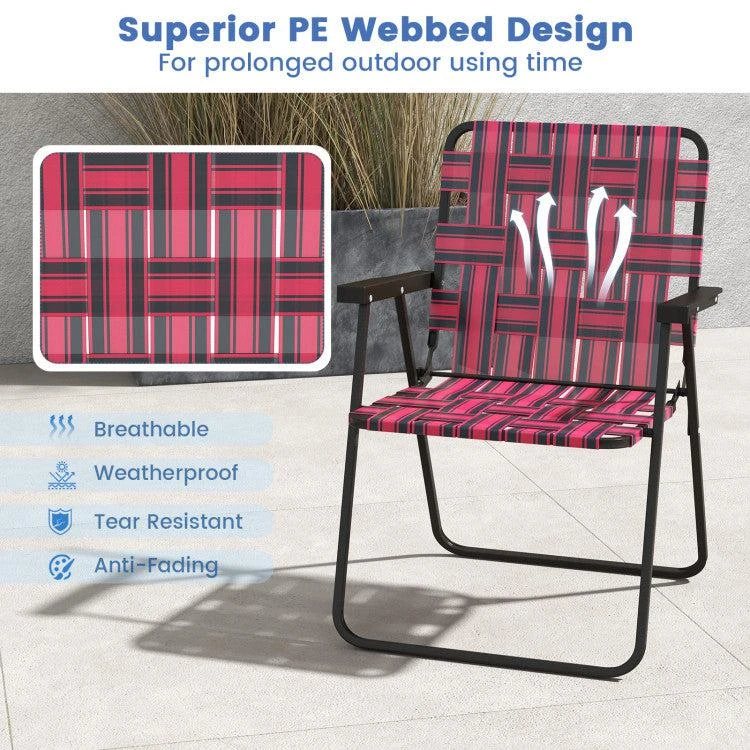 Hivvago 2 Pieces Folding Beach Chair Camping Lawn Webbing Chair-Red 3