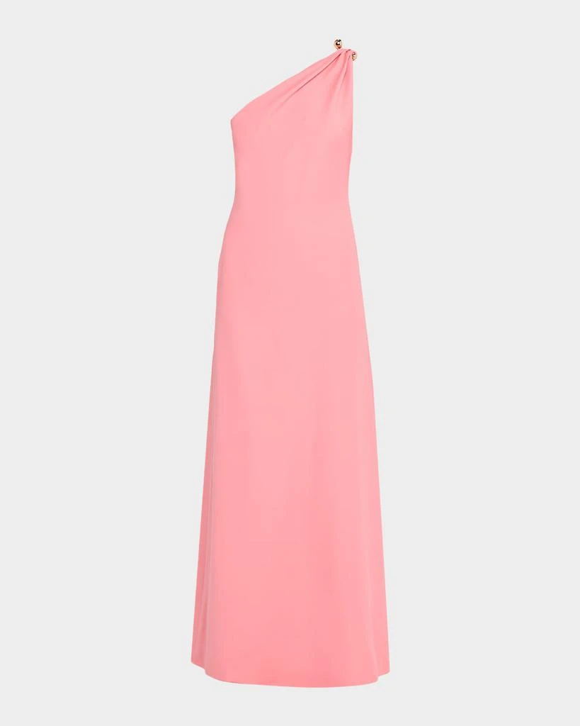 Monique Lhuillier Plumeria One-Shoulder Draped Wool Gown