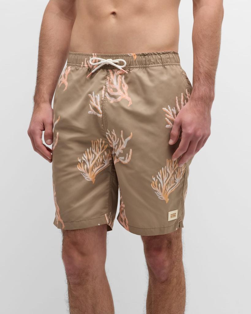 Scotch & Soda Men's Long Coral-Print Swim Shorts