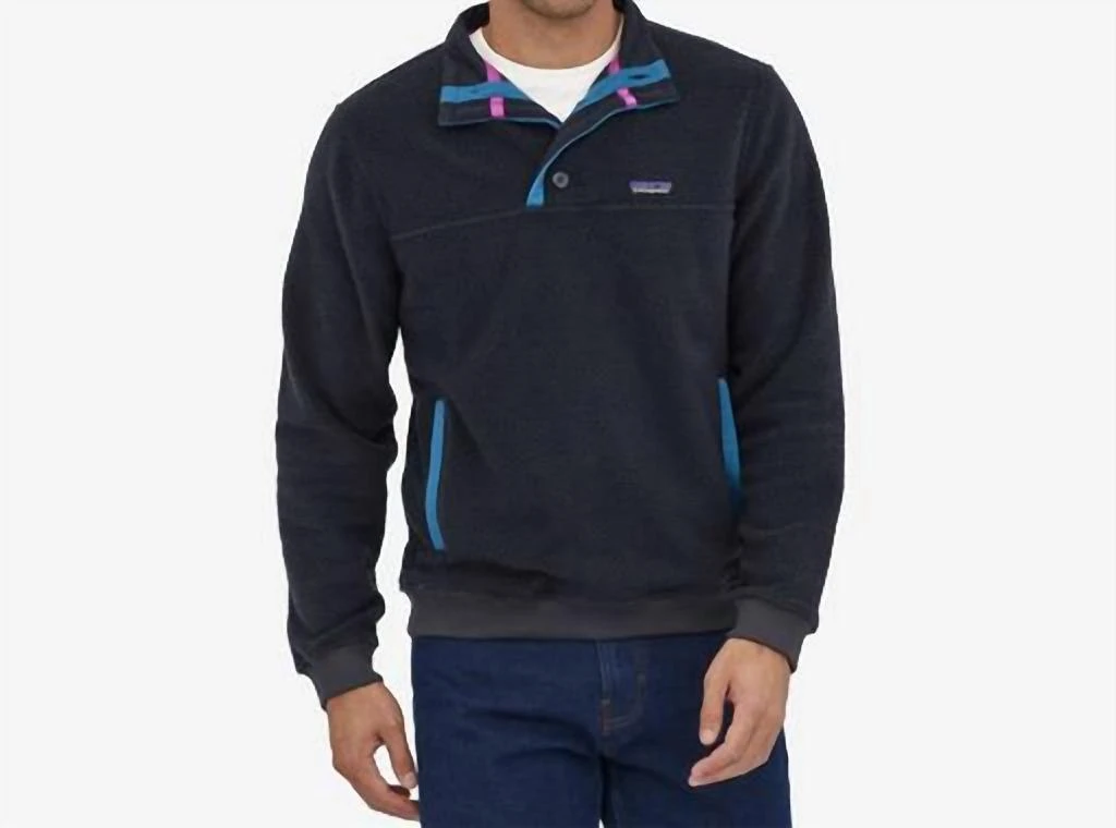 Patagonia Shearling Button Pullover In Pitch Blue 1