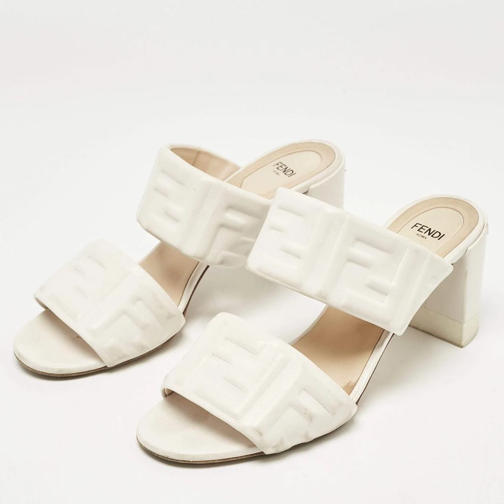 Fendi Fendi White Leather FF Block Heel Slide Sandals Size 39 2