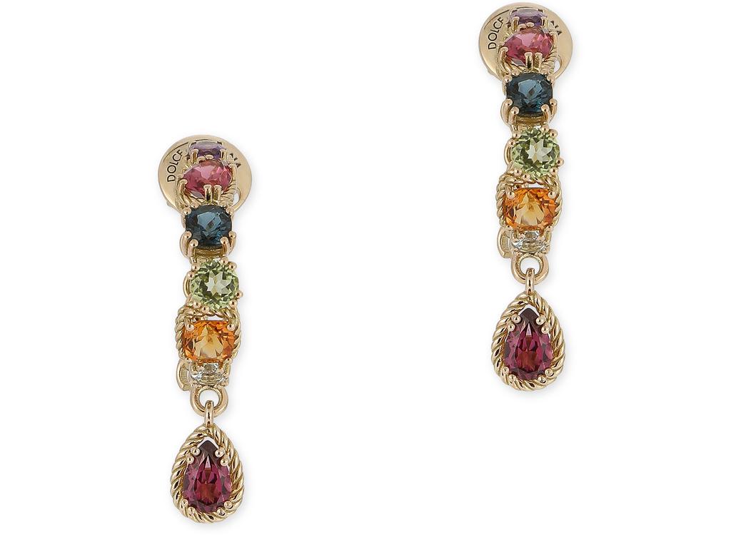 Dolce & Gabbana 18 kt yellow gold pierced earrings with multicolor fine gemstones