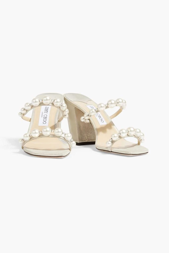 Jimmy Choo Amara 85 faux pearl-embellished metallic suede sandals 2