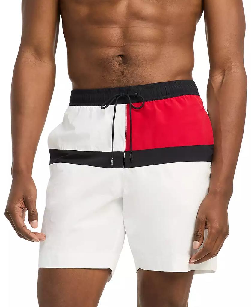 Tommy Hilfiger Men's Long Drawstring Flag 7" Swim Trunks