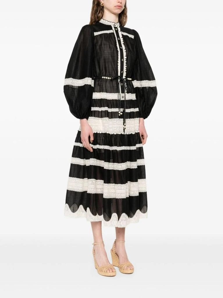 Zimmermann Black And White Striped Midi Dress With Puff Sleeves 4