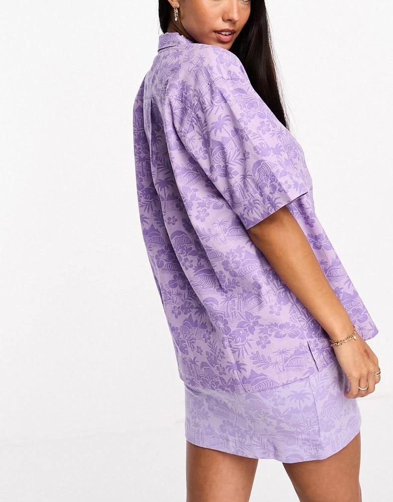 Roxy Roxy surf kind kate beach shirt in purple floral print 2