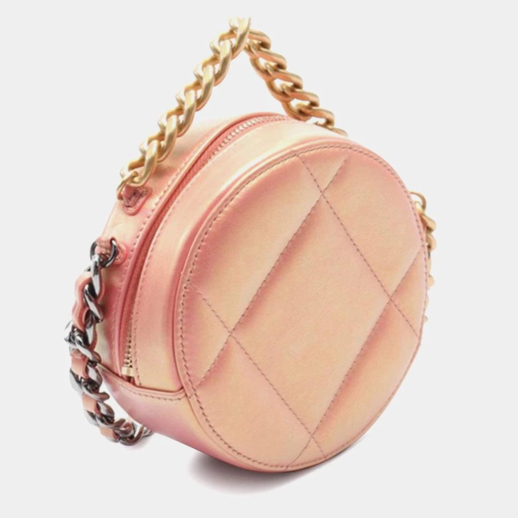 Chanel Chanel Pink Leather Iridescent 19 Round Clutch with Chain 2