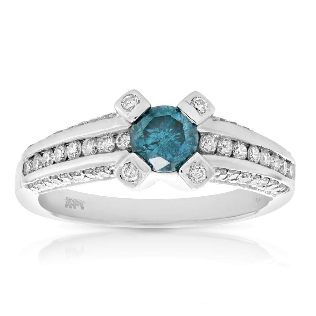 Vir Jewels 1.35 cttw Blue and White Diamond Engagement Ring 14K White Gold