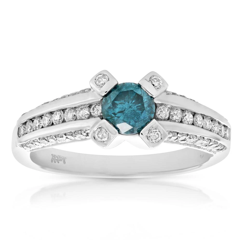 Vir Jewels 1.35 cttw Blue and White Diamond Engagement Ring 14K White Gold 1