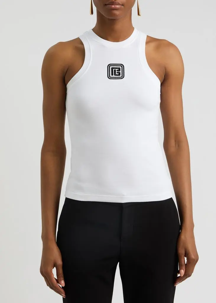 Balmain Logo-embroidered jersey tank  2