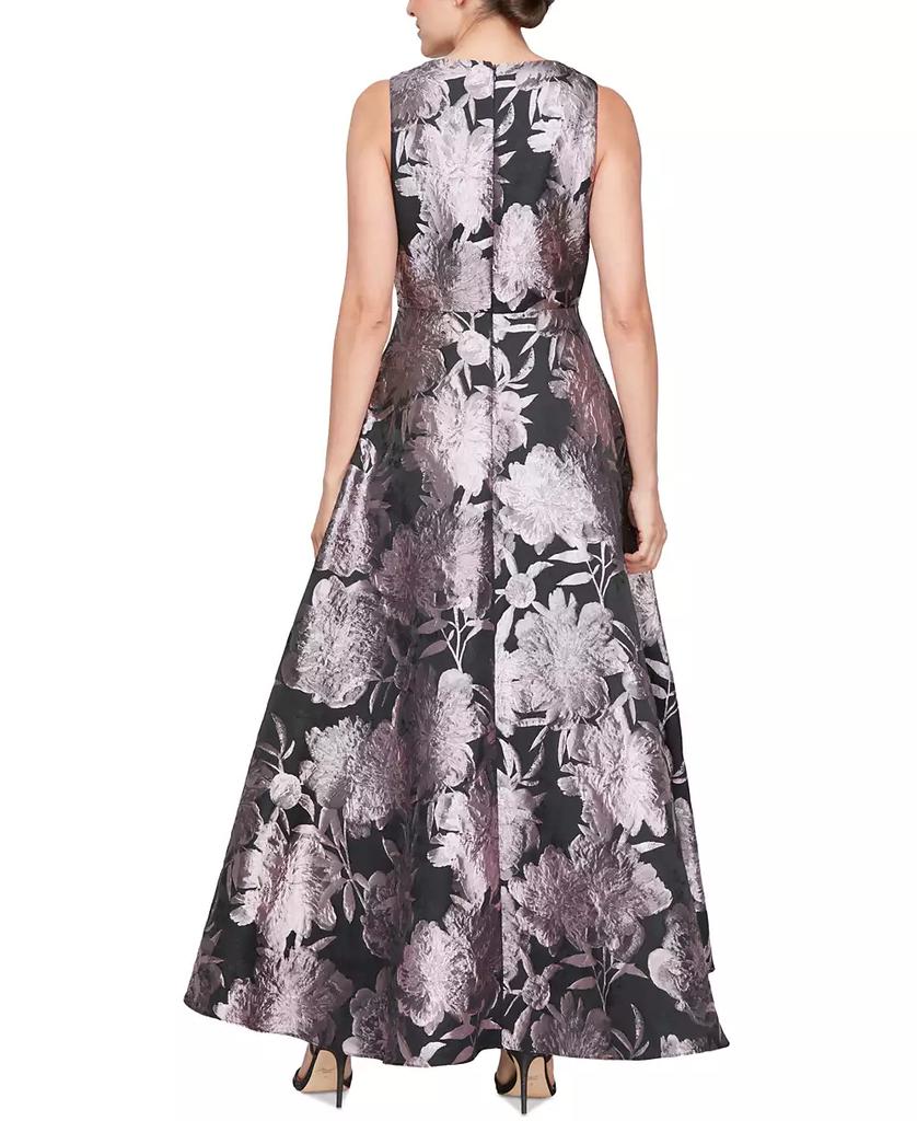 SL Fashions Petite Metallic-Jacquard Sleeveless High-Low Gown