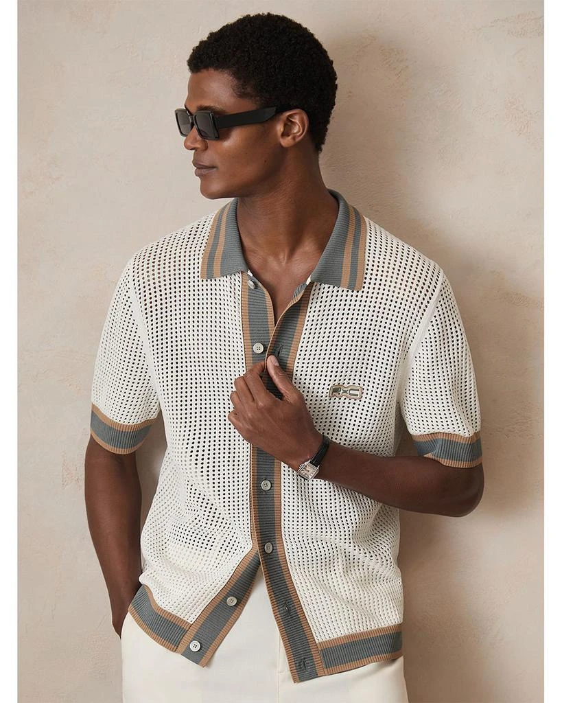 REISS CHE Crusoe Contrast Trim Crochet Short Sleeve Shirt 1