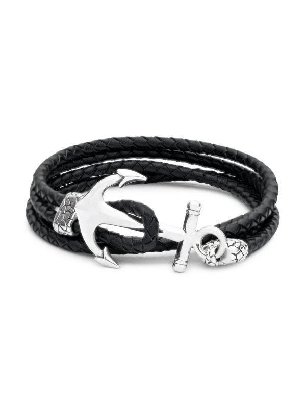 Eli Pebble Stainless Steel Anchor & Leather Wrap Bracelet 1