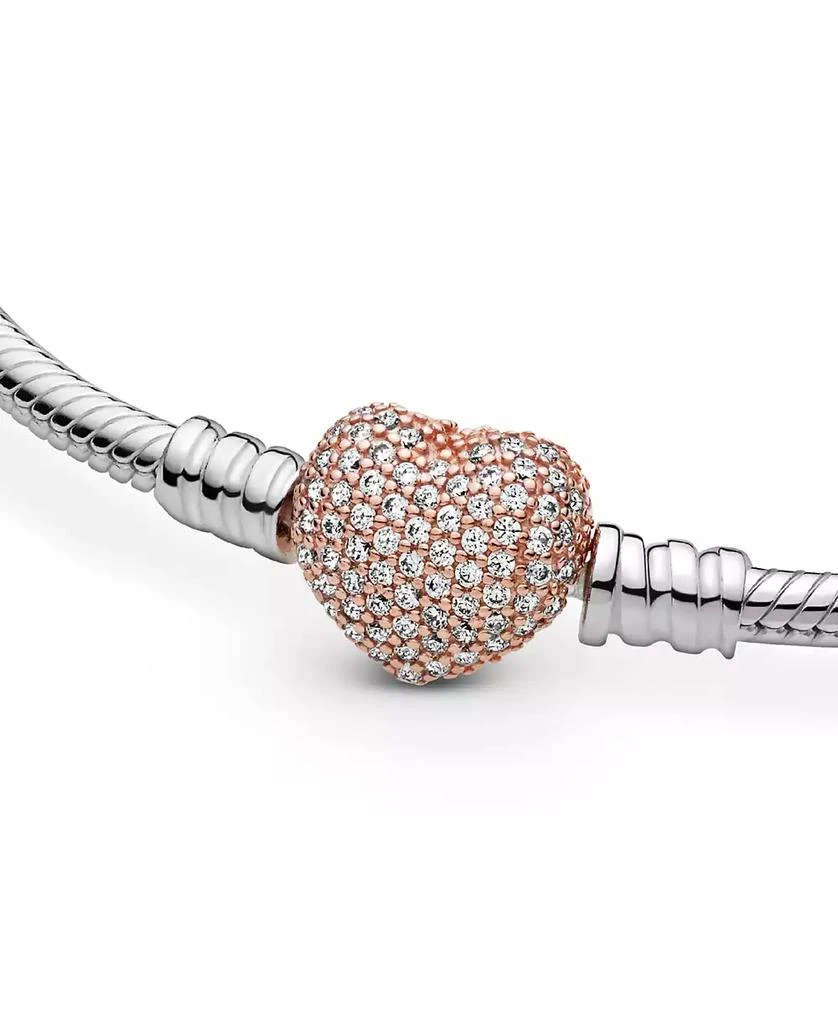 PANDORA Moments Cubic Zirconia Pave Heart Clasp Snake Chain Bracelet 4