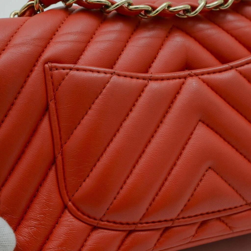 Chanel Chanel Red Lambskin Leather Chevron Chain Shoulder Bag 4