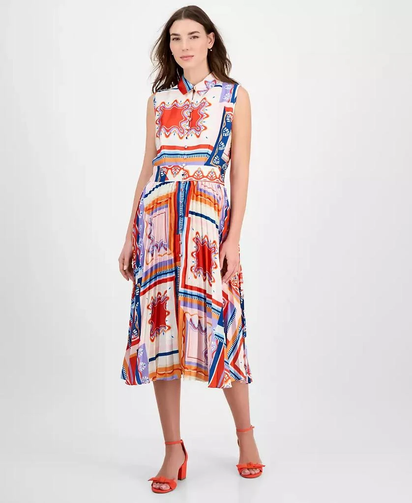 Tahari Women's Printed Pleated Midi Shirtdress 1