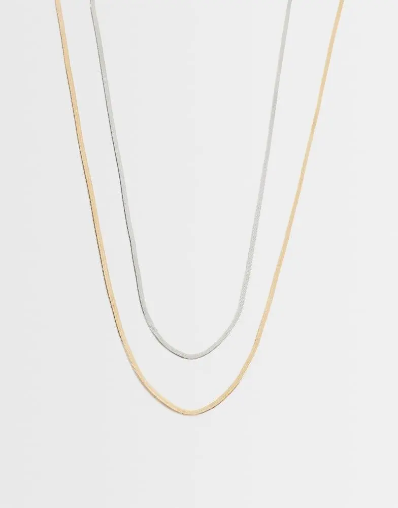 DesignB London DesignB London 2 pack snake chain necklaces in mixed metal