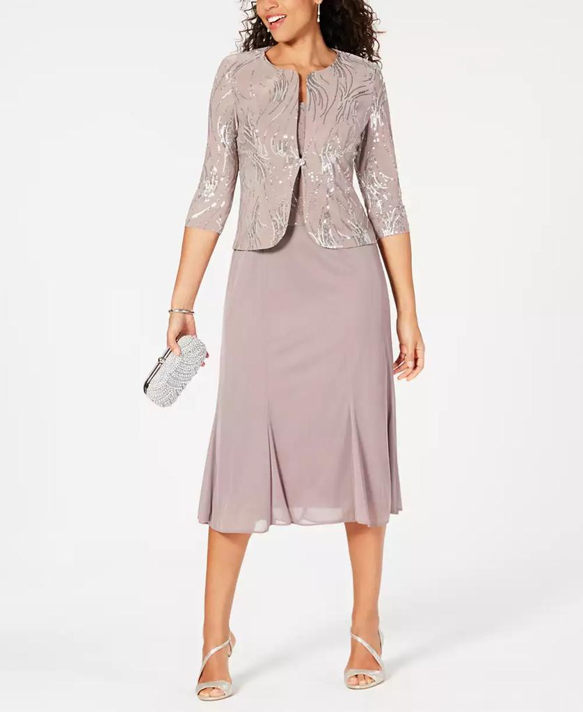 Alex Evenings Petite Sequined A-Line Midi Dress and Jacket