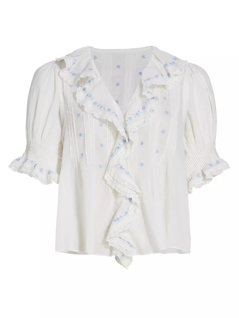 DÔEN Hettie Embroidered Ruffled Top