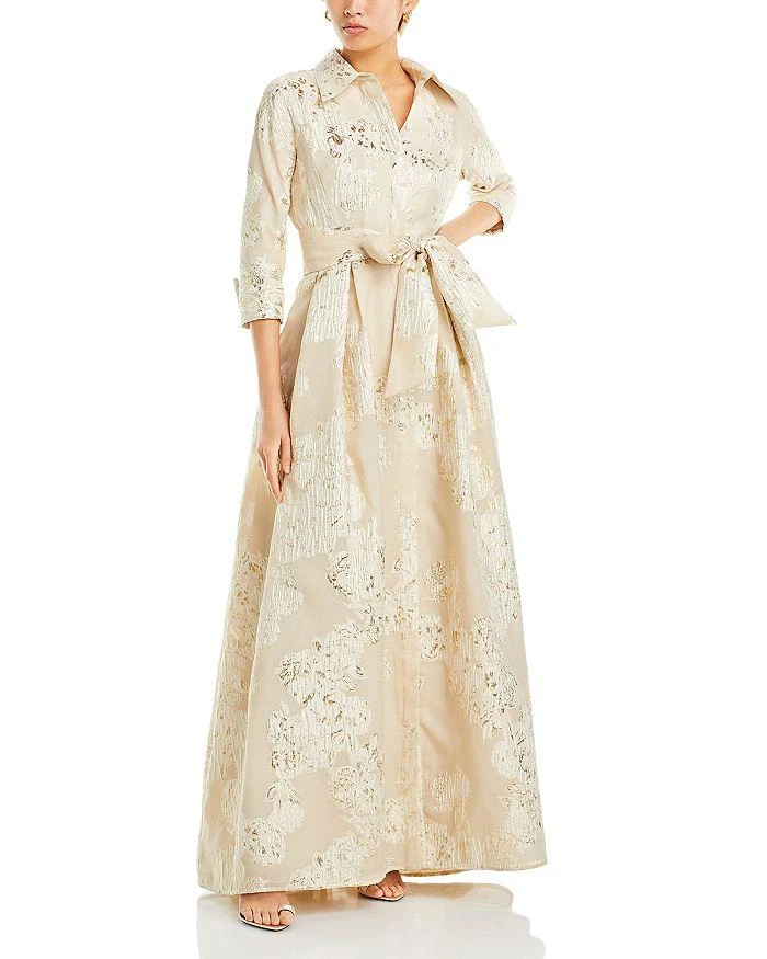 Teri Jon Metallic Jacquard Shirt Dress Gown 1