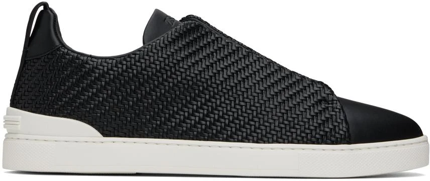 Zegna Black Triple Stitch Sneakers 1