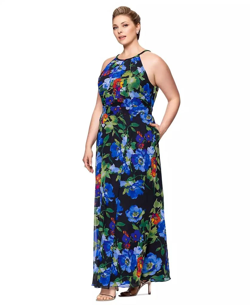 Betsy & Adam Betsy & Adam Plus Size Floral-Print Halter Gown 2