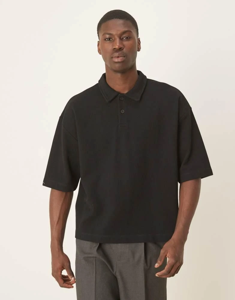 ASOS ASOS DESIGN heavyweight oversized boxy polo in black pique 1