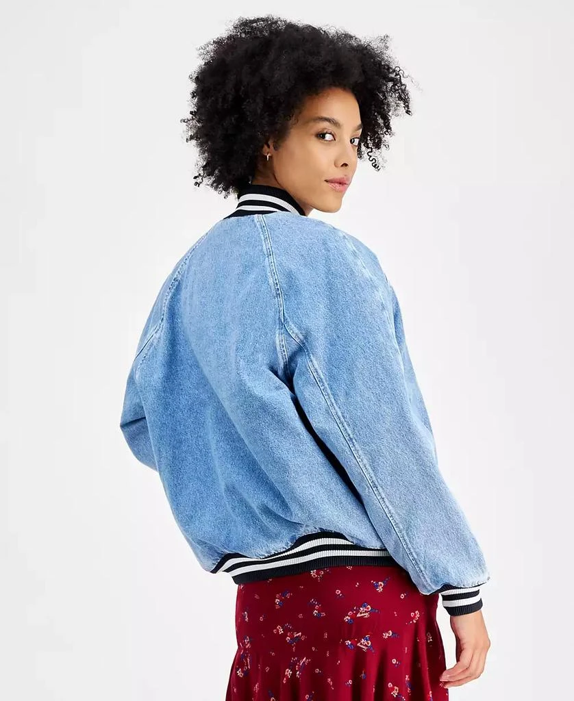 Tommy Jeans Women's Denim Snap-Front Cotton Letterman Jacket 2
