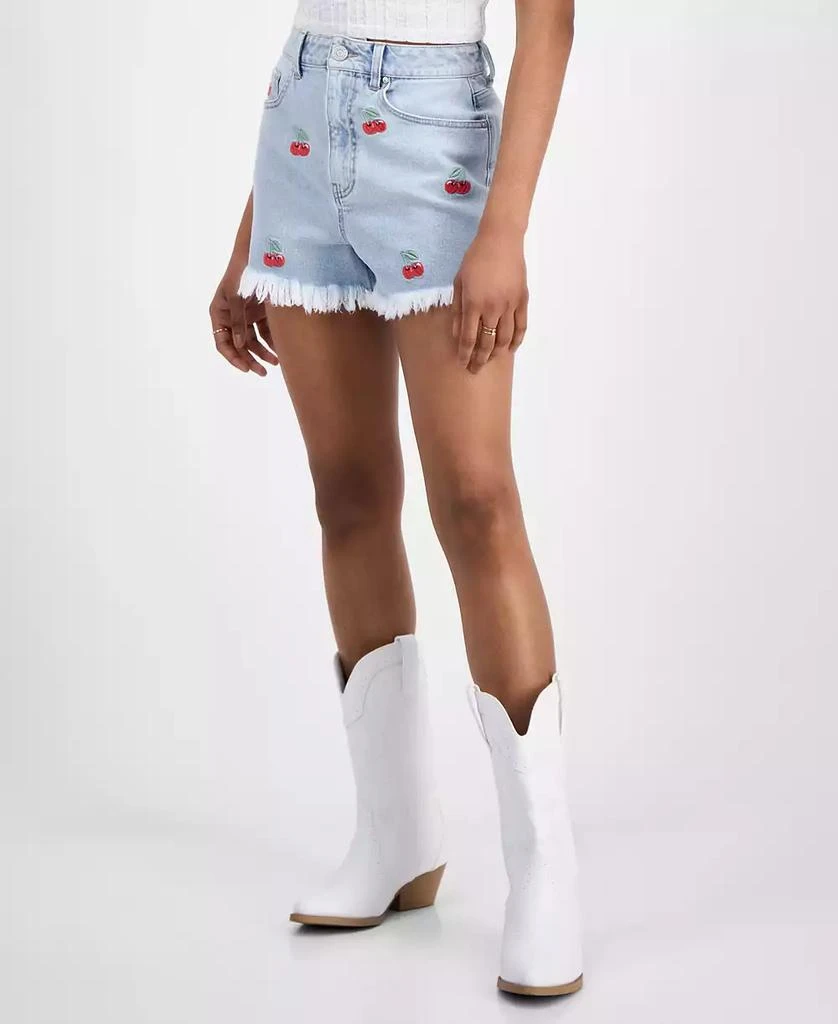 Indigo Rein Juniors' Cherry Embroidered Denim Shorts 3