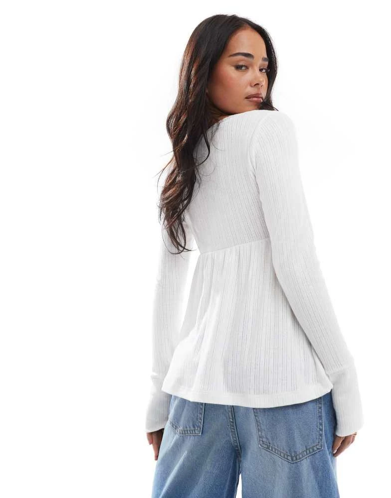 HOLLISTER Hollister long sleeve babydoll pointelle top in white 4