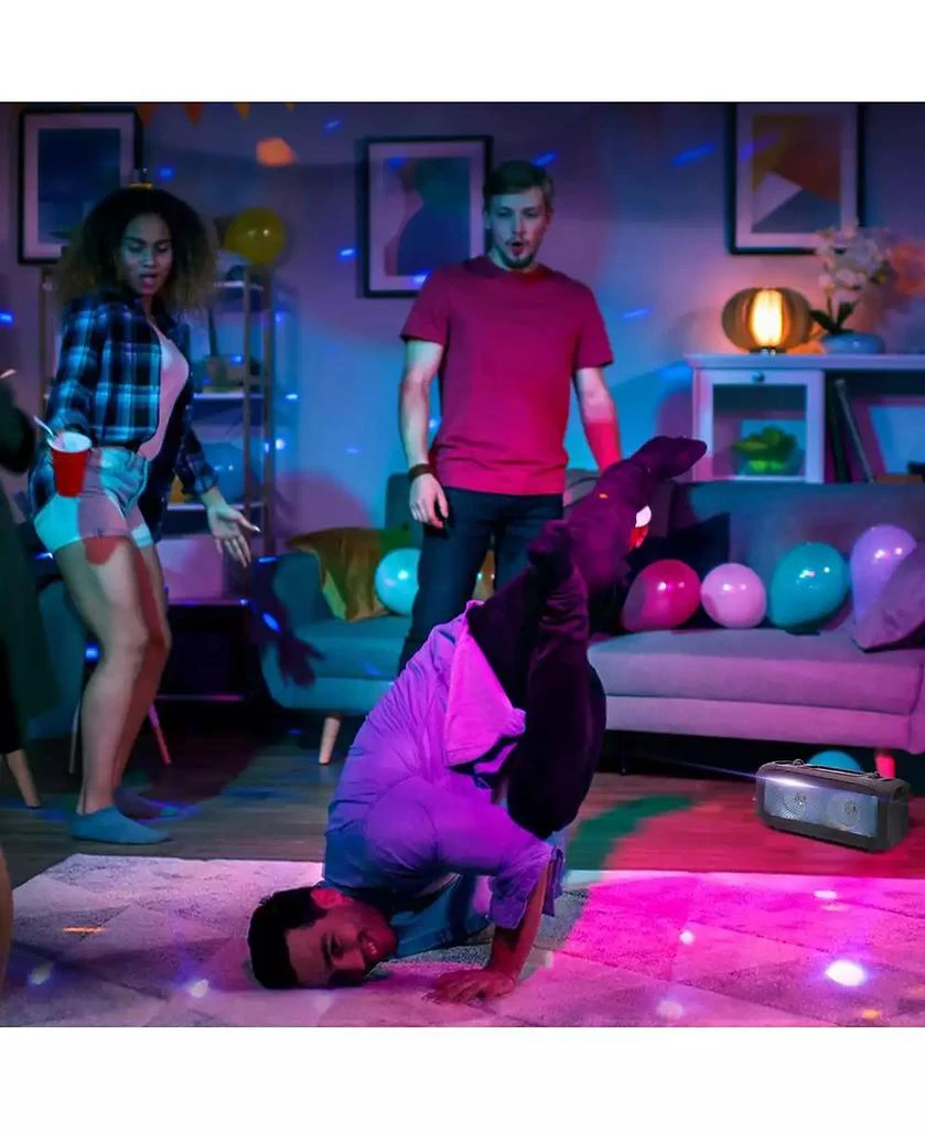 Pyle Wireless Bluetooth BoomBox Stereo Speaker System with Full Panel LED Lights, FM Radio, and Microphone Input 3