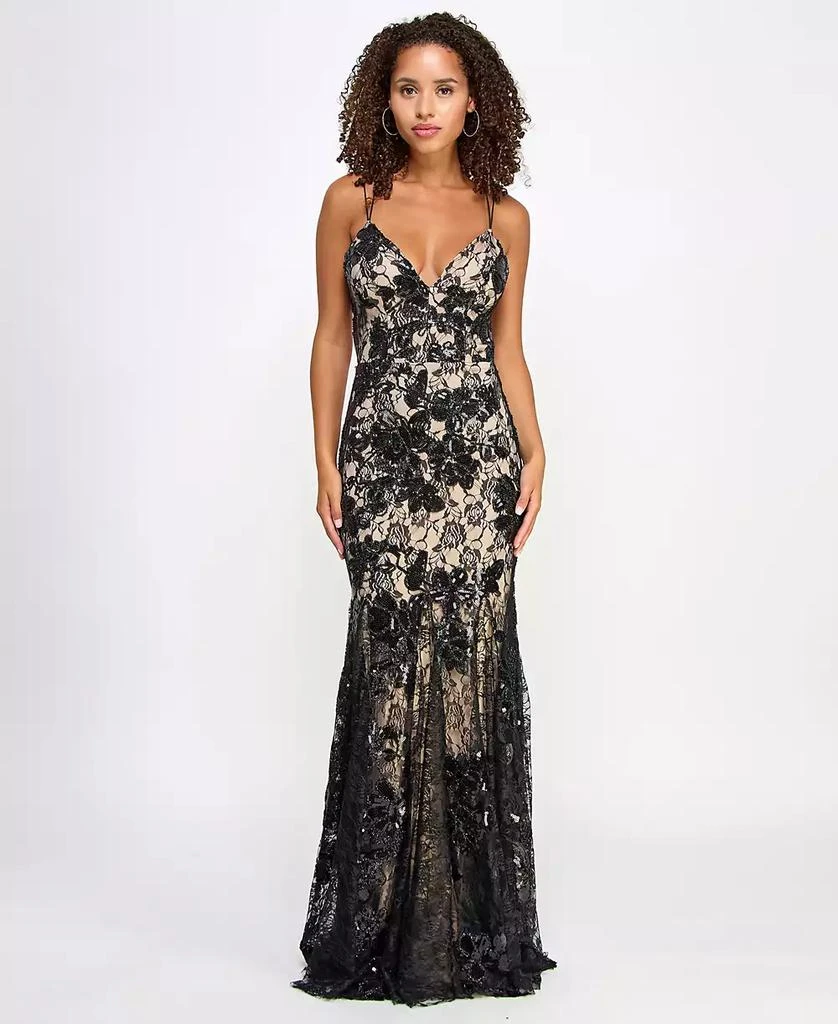 Emerald Sundae Juniors' Sequin And Lace Embellished Godet Dress, Created for Macy's 1