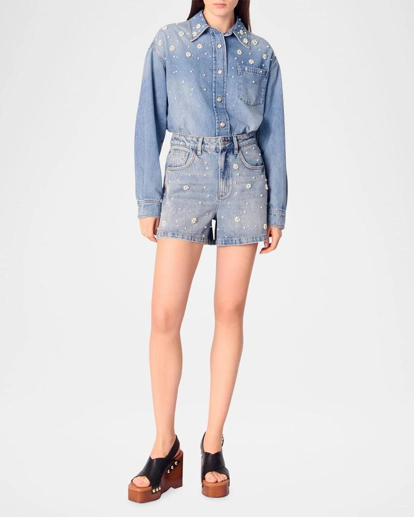 Maje Icarla Embellished Denim Shorts 2