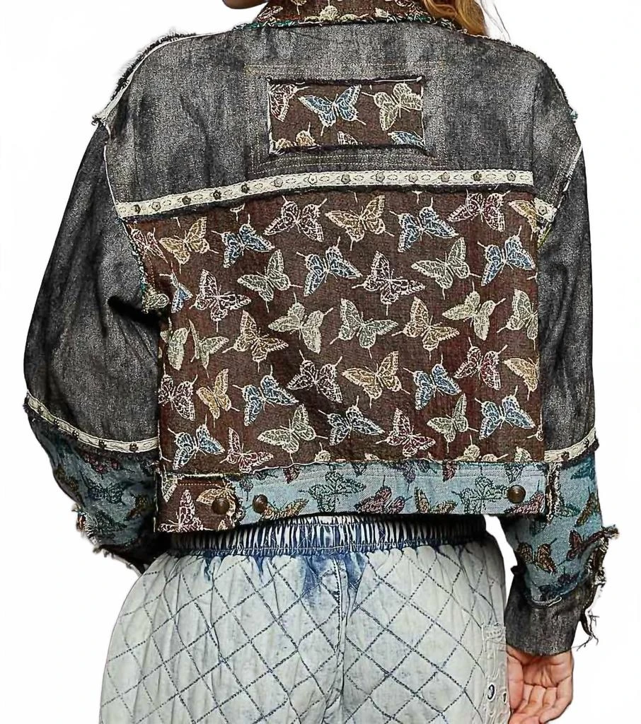 POL Boho Butterfly Distressed Denim Jacket In Blue 2