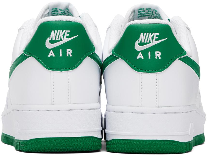 NIKE White & Green Air Force 1 '07 Sneakers