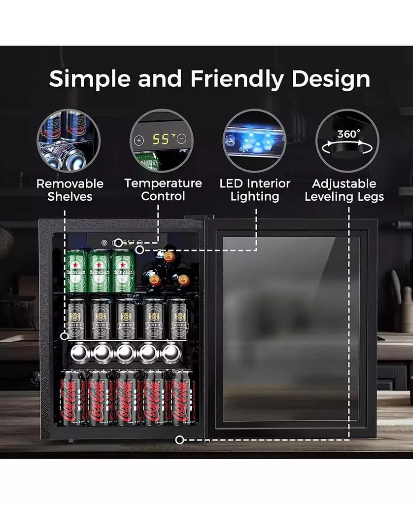 Cowsar 24-Bottle Wine Cooler with Glass Door, Quiet Compressor, Adjustable Temp, Freestanding Mini Bar Fridge. 6