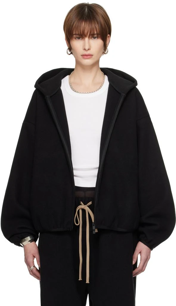 Essentials Black Brushed Hooded Bomber Jacket 1