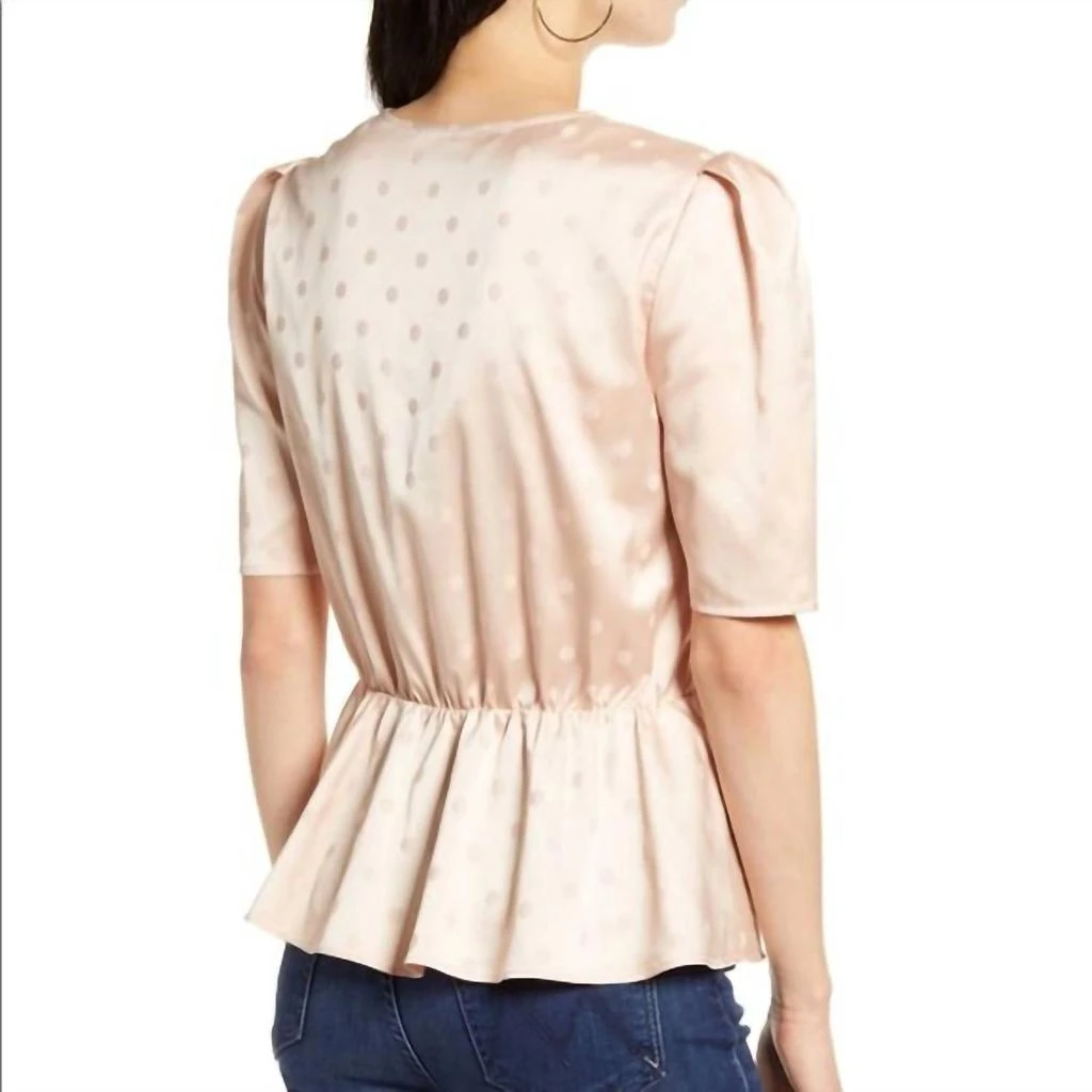 Chelsea28 Chelsea28 - Polka Dots Surplice V-Neck Short Puff Sleeve Satin Top 3