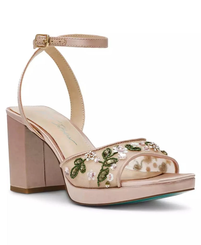 Betsey Johnson Women's Kirra Floral Beaded Platform Dress Sandals 1
