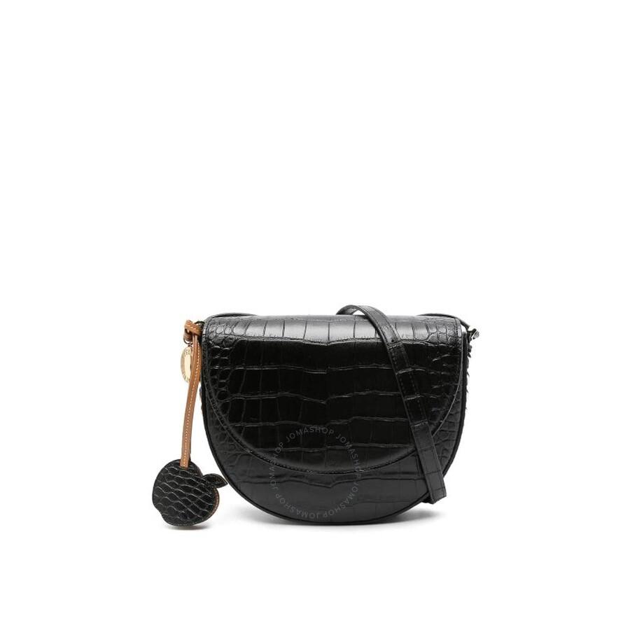 Stella McCartney Ladies Black Medium Frayme Embossed-Crocodile Shoulder Bag
