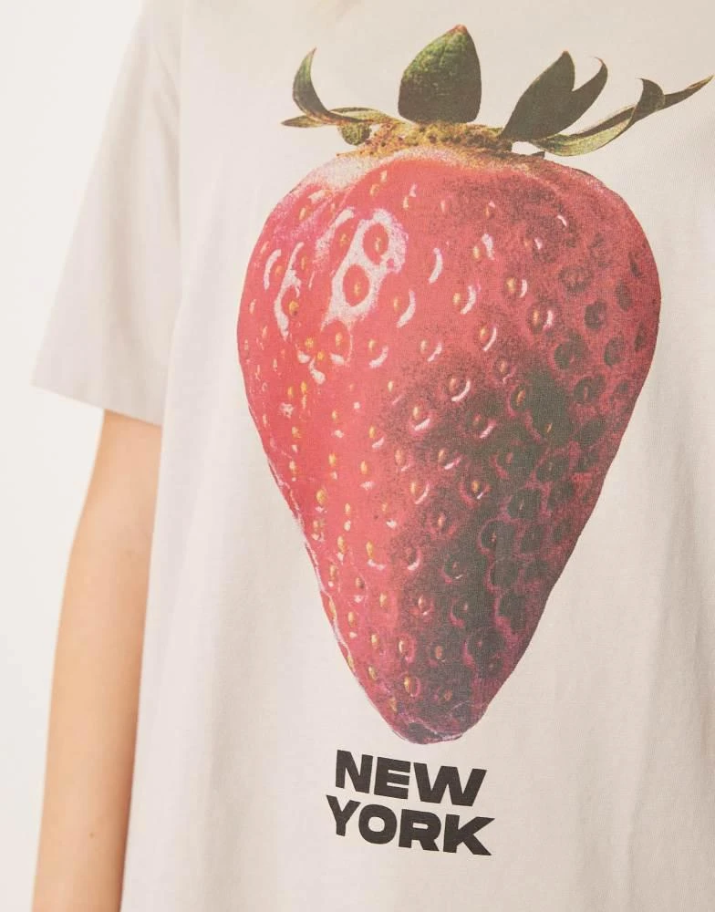 Abercrombie & Fitch Abercrombie & Fitch short sleeve skimming embellished strawberry t-shirt in beige 3