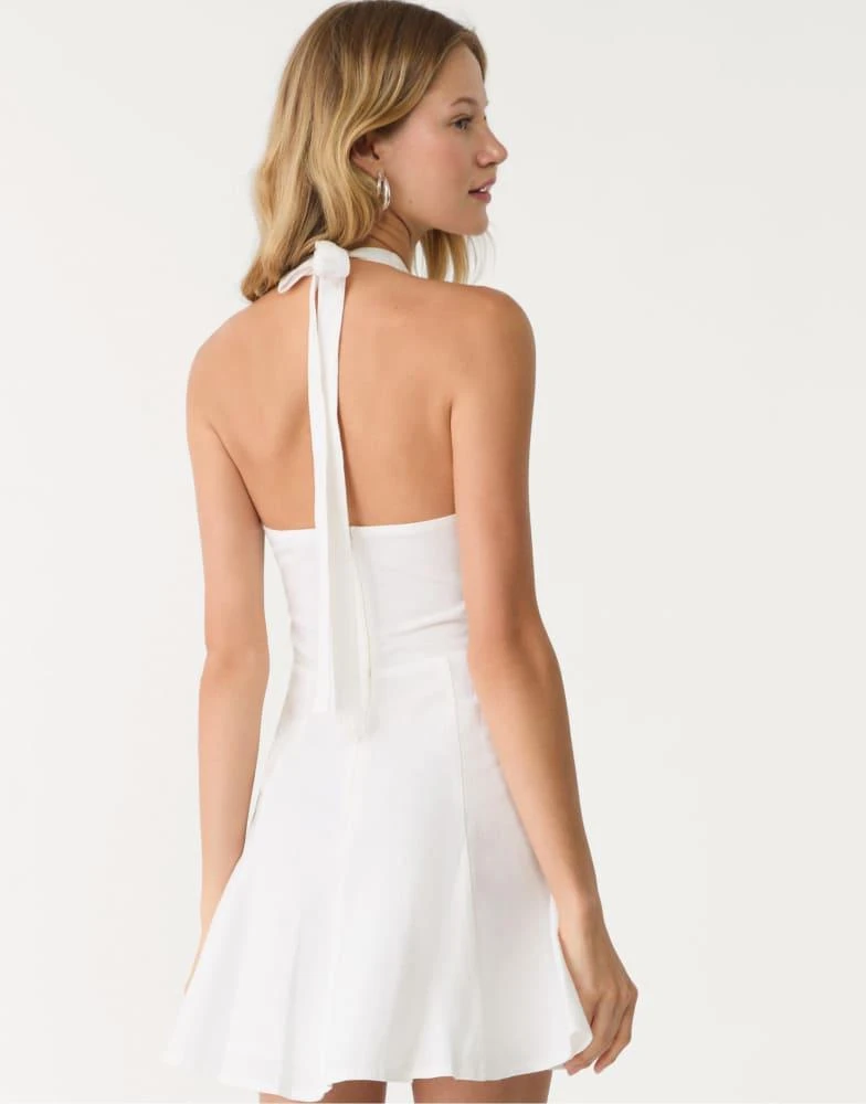 Stradivarius Stradivarius short linen blend halter dress in ecru 3