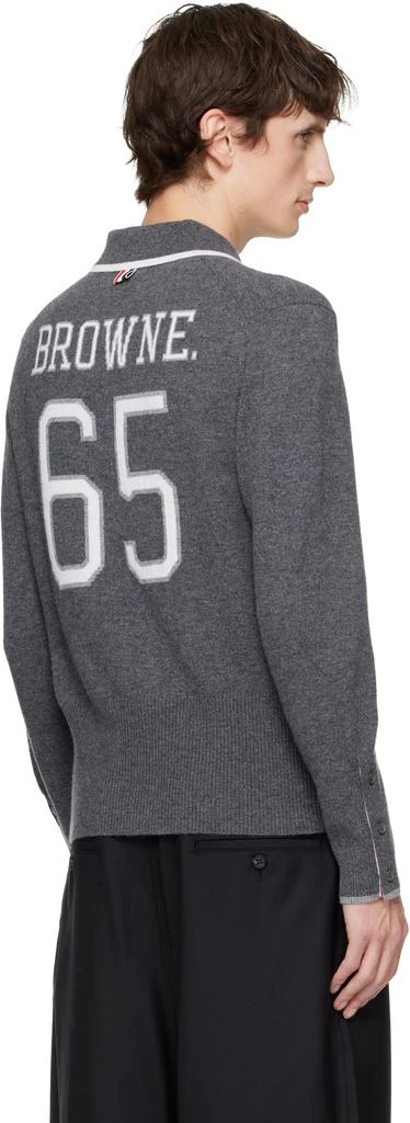 Thom Browne Gray 
Browne 65
 Jersey Cashmere Long Sleeve Polo 3